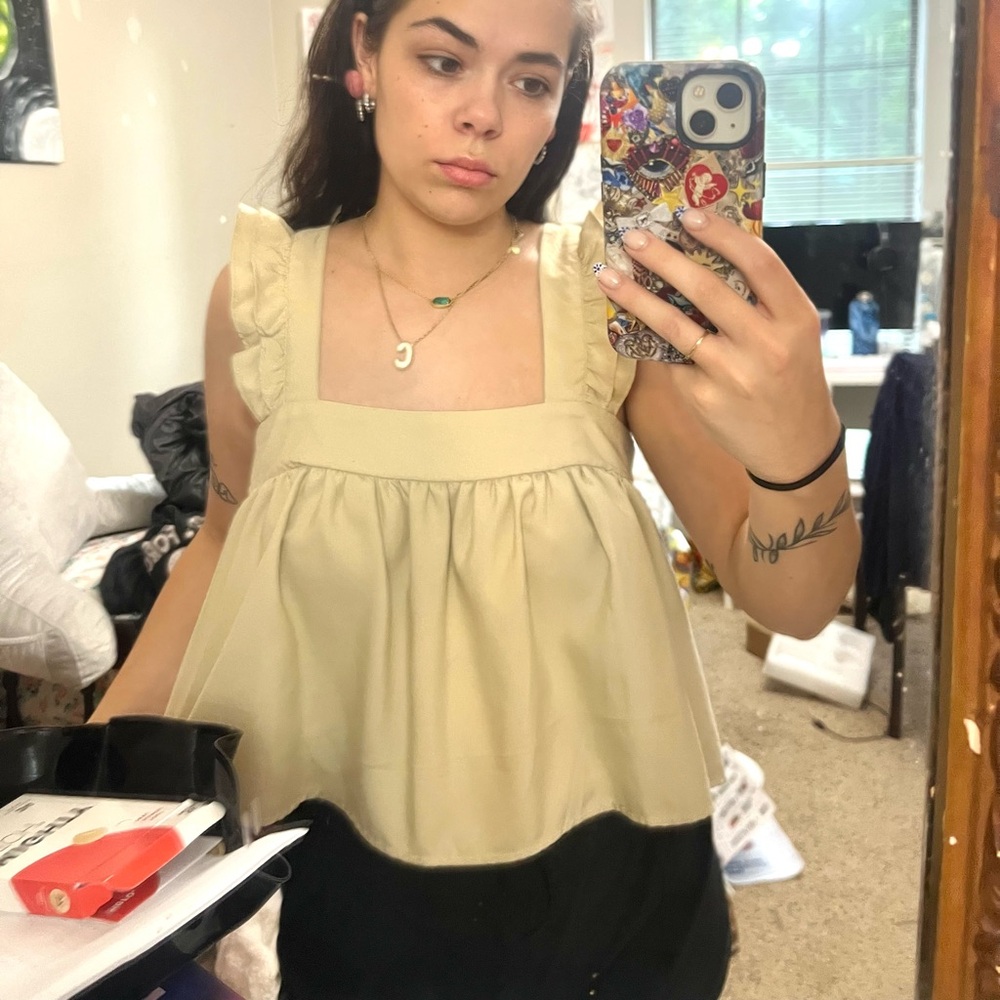 Cream Ruffled Boxy Blouse
